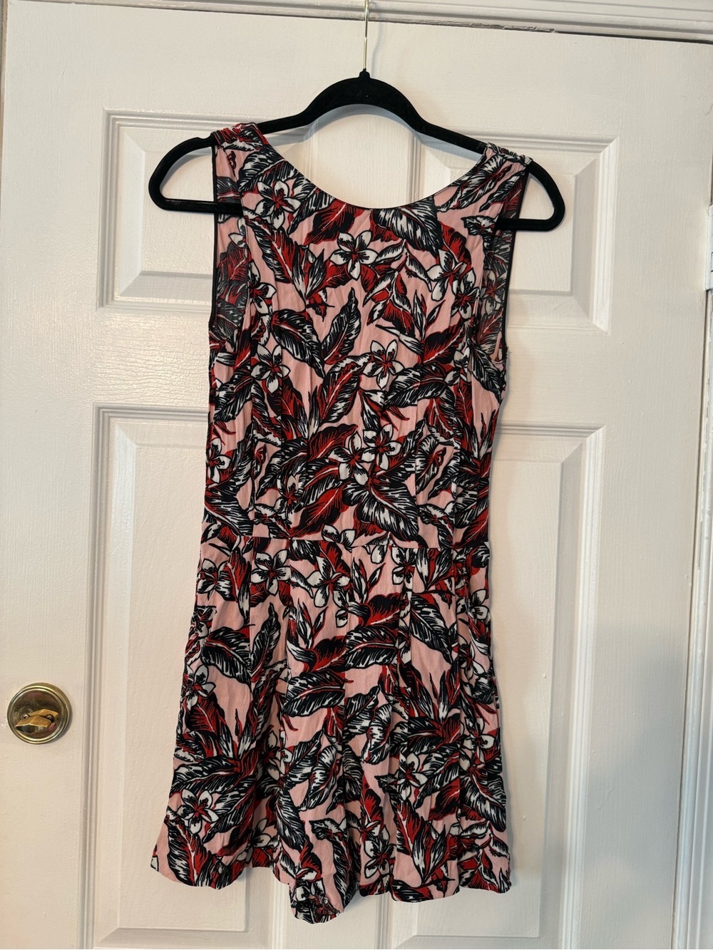 Zara Pink Floral Print Romper with Black & Red Leaves
